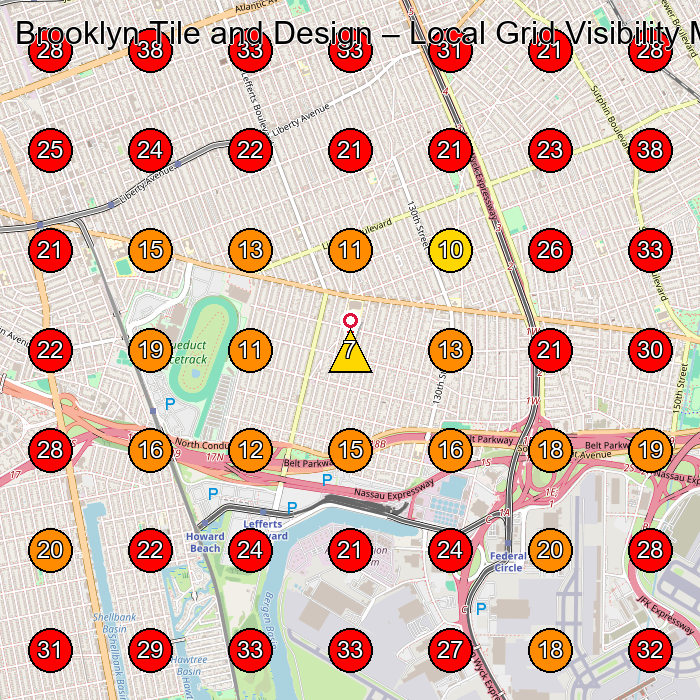 Brooklyn Tile and Design GeoGrid visibility map for Cabinet Store in Queens